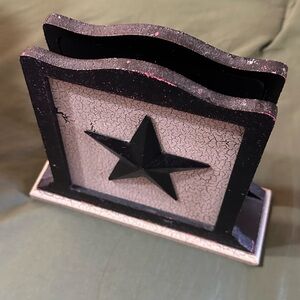 Rustic Black and Cream Star Napkin Holder